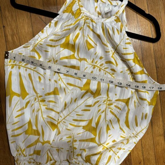 Joie Palm Leaf Print Smocked Waist Yellow and White Halter Top Blouse - Picture 8 of 9